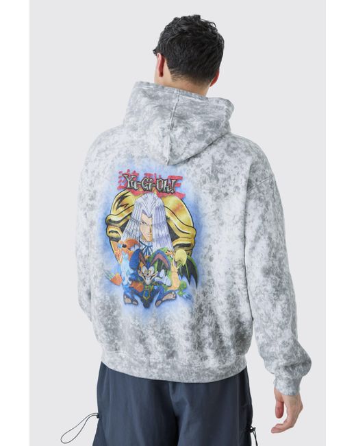 BoohooMAN Blue Oversized Yugioh Pegasus Washed License Hoodie for men