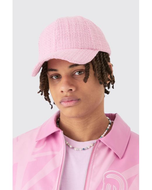 Boucle Texture Cap In Pastel Pink Boohoo