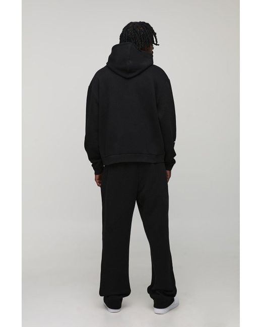 Boohoo Black Tall Oversized Boxy Ofcl Print Hoodie & Baggy Fit Extended Drawcord Jogger Tracksuit