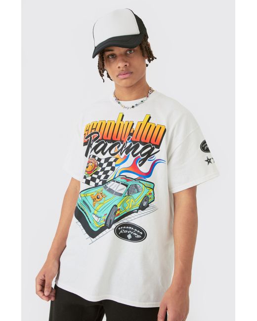 BoohooMAN White Oversized Scooby Doo Racing License T-shirt for men