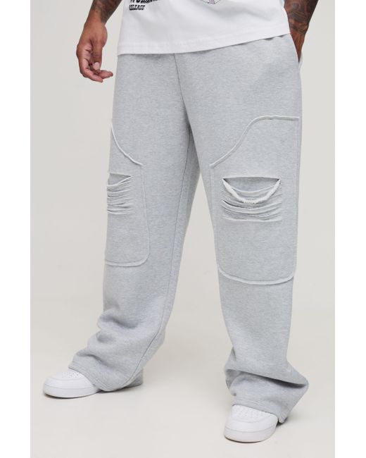 BoohooMAN Gray Plus Heavy Weight Relaxed Distressed Carpenter Joggers for men