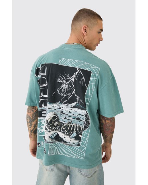 BoohooMAN Blue Oversized Skeleton Space Back Print T-shirt for men