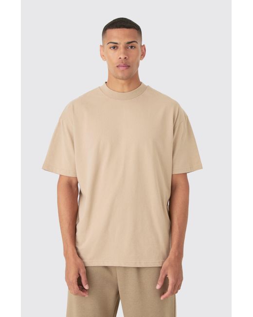 BoohooMAN Natural Oversized Extended Neck Heavy T-shirt for men