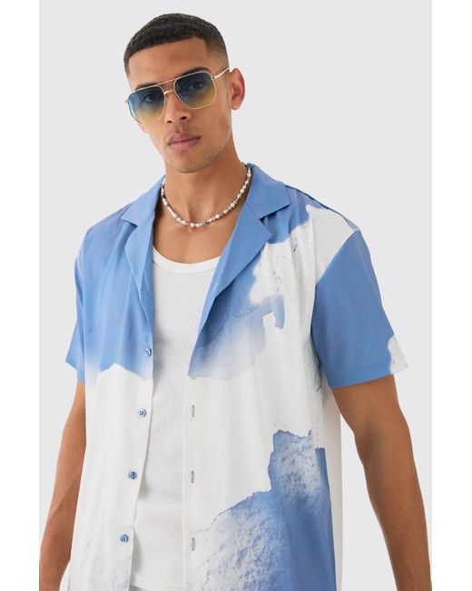 BoohooMAN Oversized Revere Cloud Short Sleeve Shirt in Blue für Herren