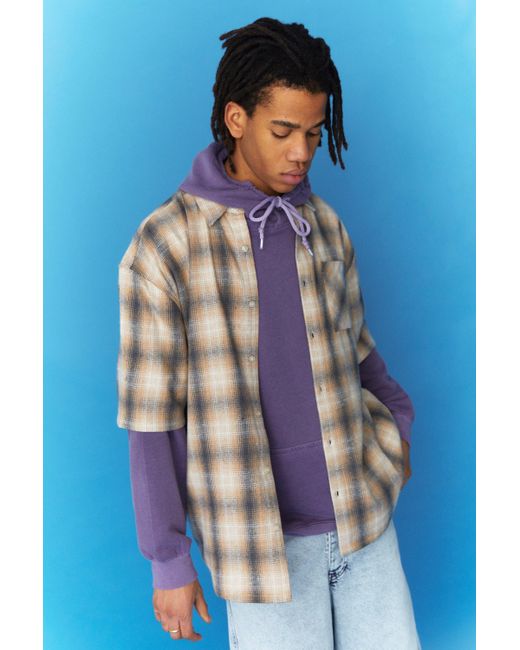 Boohoo Short Sleeve Boxy Oversized Flannel Shirt in Blue for Men | Lyst UK