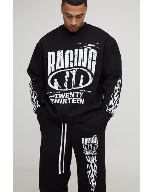 Oversized Moto Graphic Sweatshirt Baggy Tracksuit Boohoo de color Blue