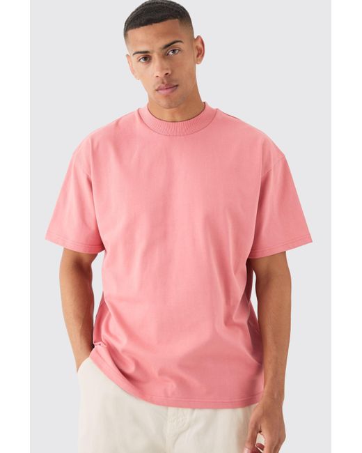 BoohooMAN Oversized Extended Neck Super Heavyweight T-shirt in Pink für Herren