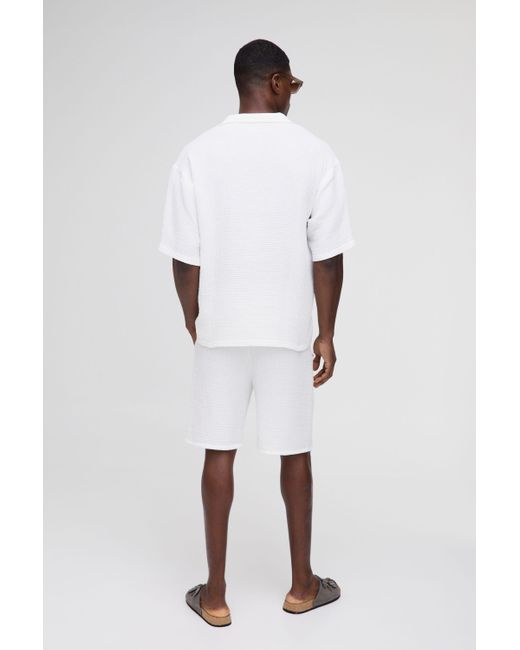 BoohooMAN Men's White Overhead V-neck Waffle Shirt & Short Set