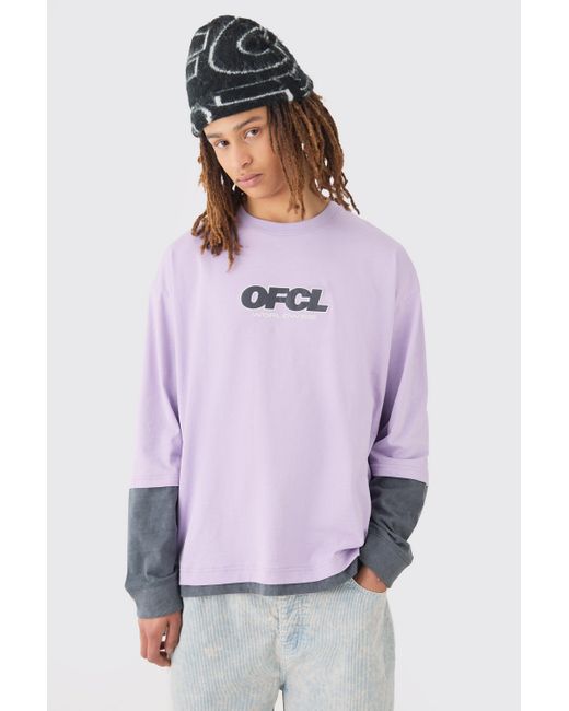 BoohooMAN Oversized Washed Carded Heavy Ofcl Faux Layer T-shirt in Purple für Herren