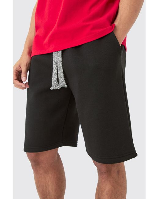 BoohooMAN Relaxed Fit Long Length Chunky Drawcord Shorts in Black für Herren