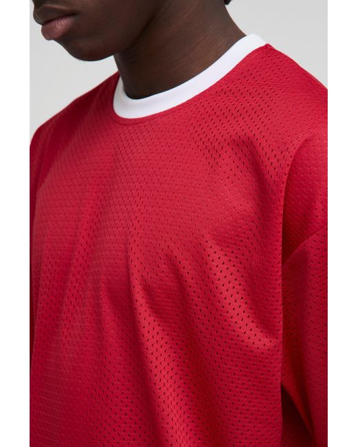 Camiseta Oversize Man De Malla Con Ribetes En Los Filos Boohoo de color Red