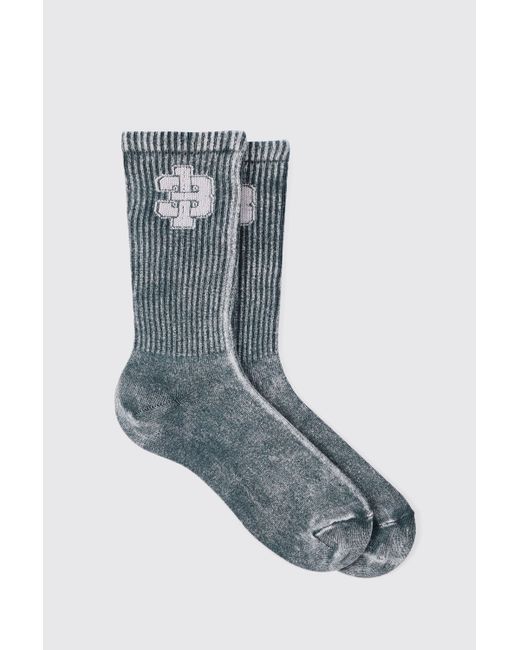 BoohooMAN Blue Acid Wash 13 Jacquard Socks In Charcoal for men