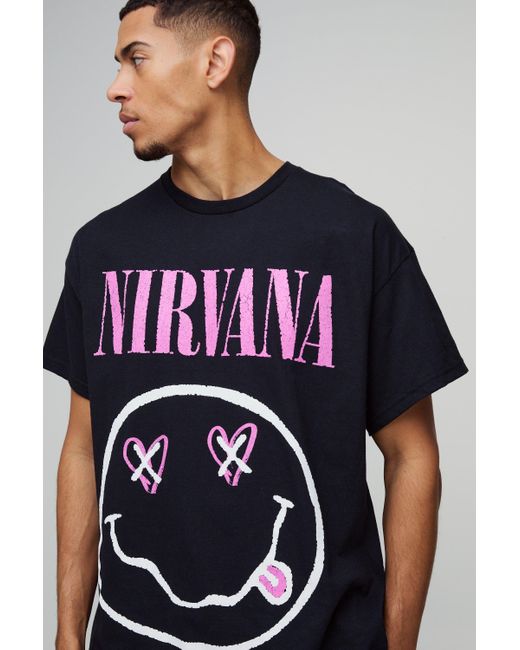 BoohooMAN Blue Oversized Nirvana Heart License Graphic T-Shirt for men
