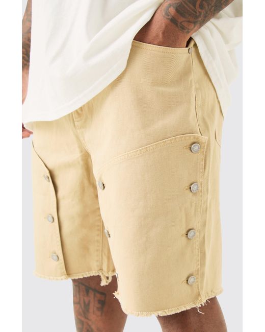 BoohooMAN Natural Plus Fixed Waist Washed Twill Carpenter Relaxed Short for men
