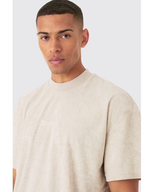 BoohooMAN White Oversized Extended Neck Towelling T-shirt for men