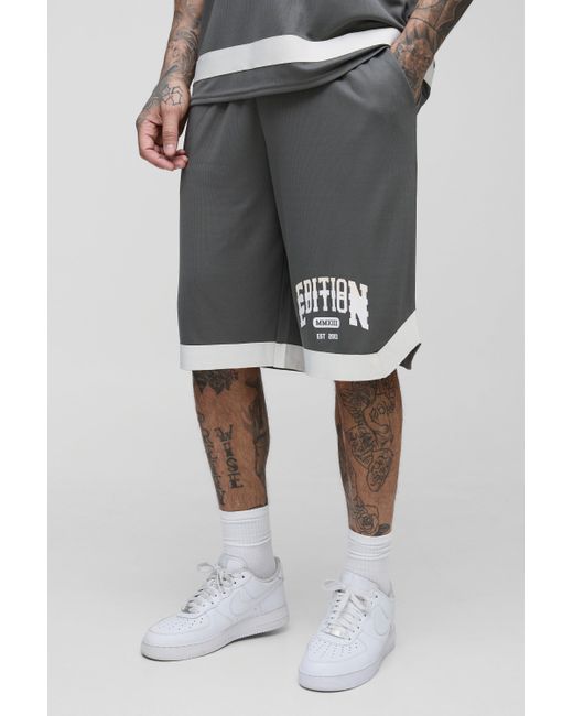 Boohoo Gray Tall Varsity Mesh Basket Ball Loose Fit Shorts