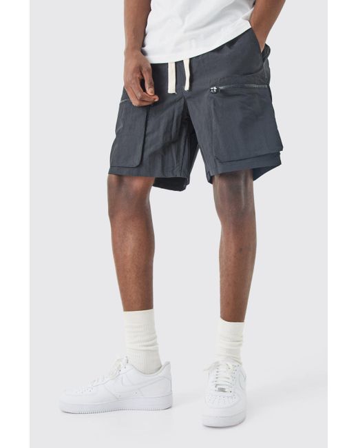 Nylon cargo hotsell shorts elastic waist