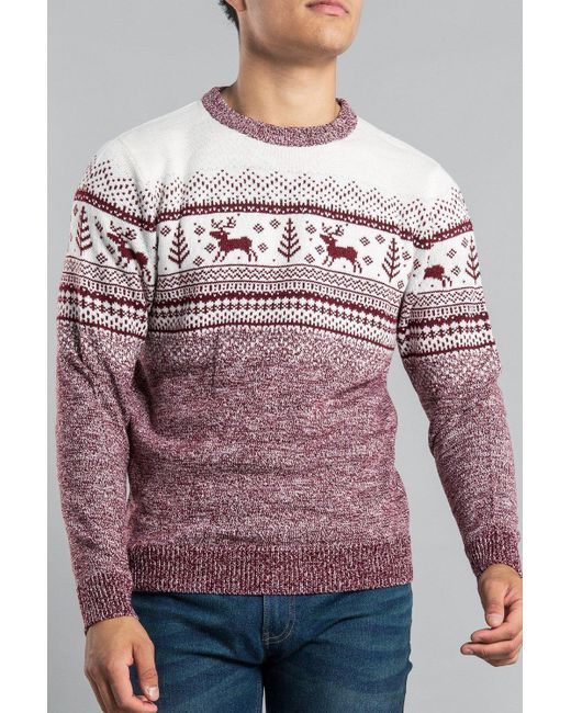 BoohooMAN Red Tokyo Laundry Festive Colour Block Jacquard Knit Jumper for men