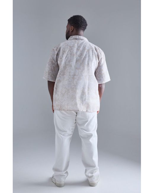 BoohooMAN Gray Plus Short Sleeve Drop Revere Tapestry Shirt for men
