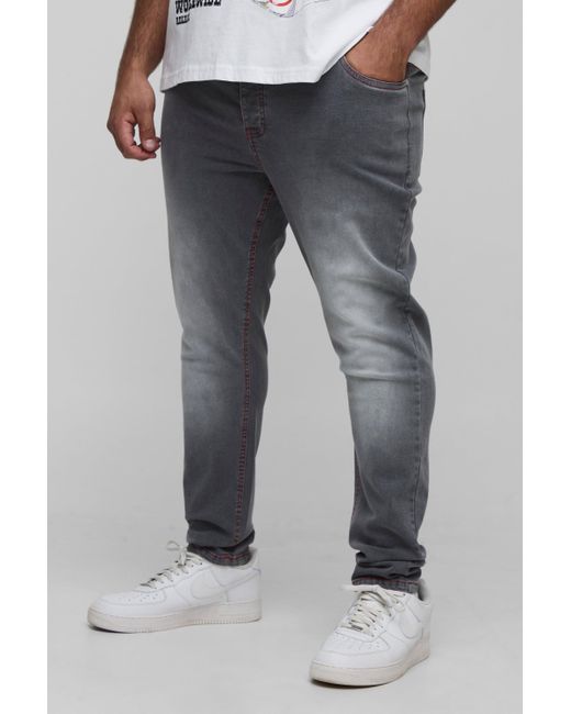 Vaqueros Plus Pitillo Elásticos Con Costuras En Contraste Boohoo de color Gray