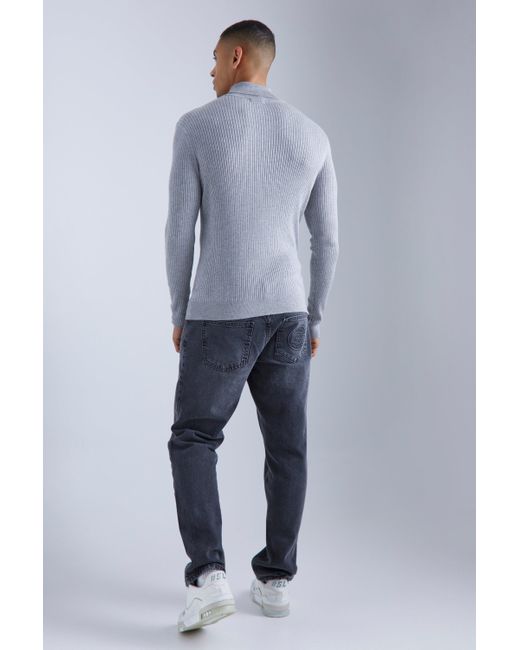 BoohooMAN Blue Muscle Fit Ribbed Roll Neck Jumper for men