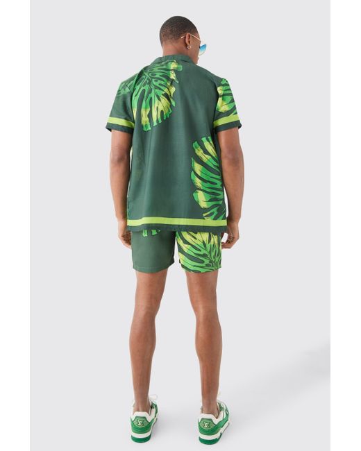 Regular Leaf Shirt & Swim Short Set Boohoo de color Green