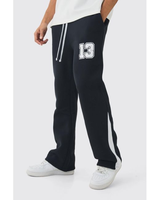 BoohooMAN Blue Regular Fit Varsity Print Gusset Sweatpants for men