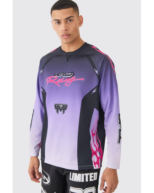 BoohooMAN Oversized Motosport Homme Printed Long Sleeve Top in Purple für Herren
