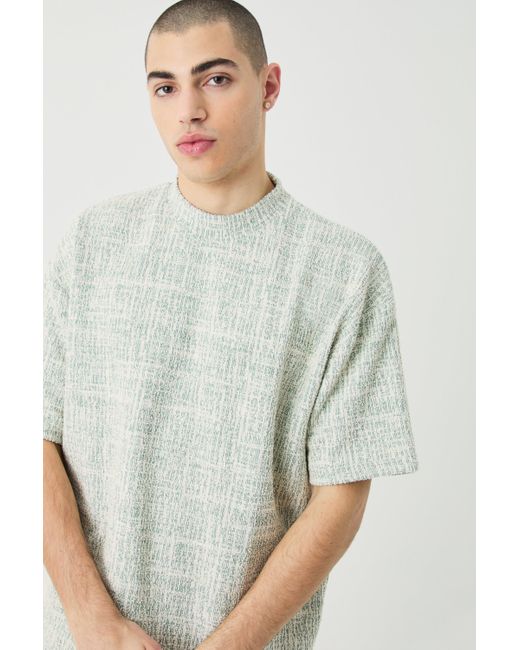 BoohooMAN Green Oversized Extended Neck Textured T-shirt for men