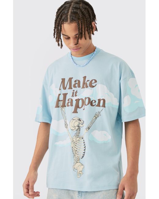 Boohoo Blue Oversized Skeleton Graphic T-shirt