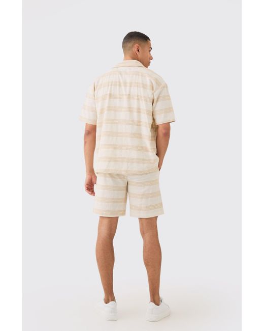 Boohoo Natural Oversized Short Sleeve Open Weave Shirt & Short Set