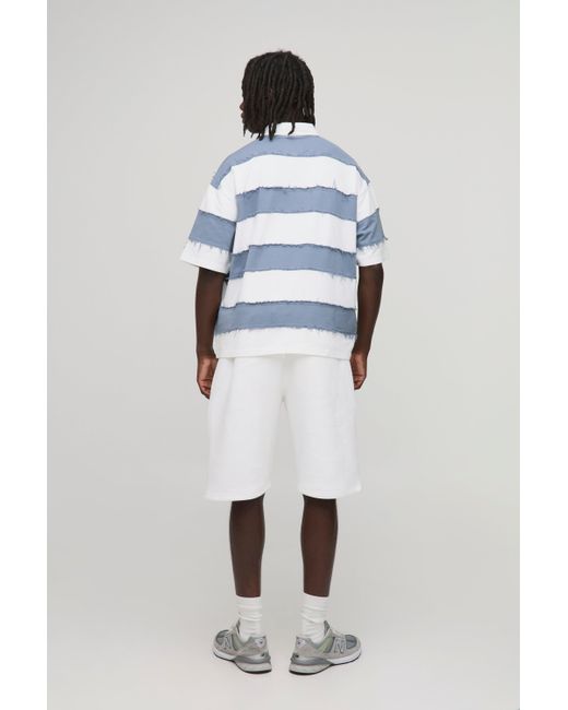 Boohoo Blue Oversized Boxy Distressed Short Sleeve Rugby Polo