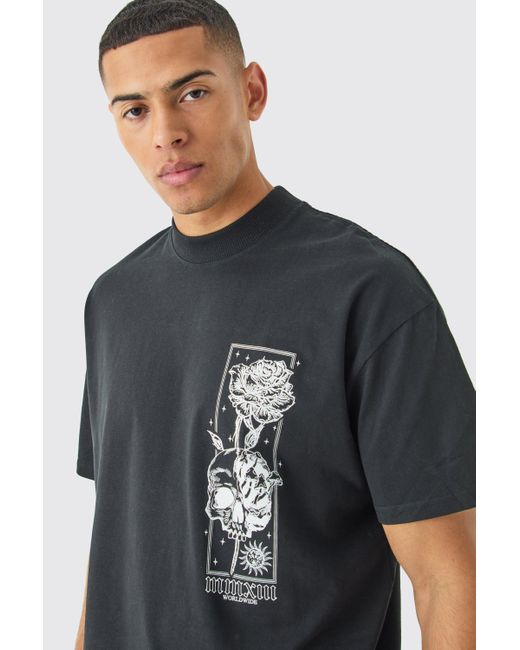 BoohooMAN Black Oversized Stencil Graphic T-shirt for men