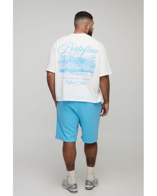 BoohooMAN White Plus Oversized Boxy Official Print T-Shirt & Relaxed Short Set for men