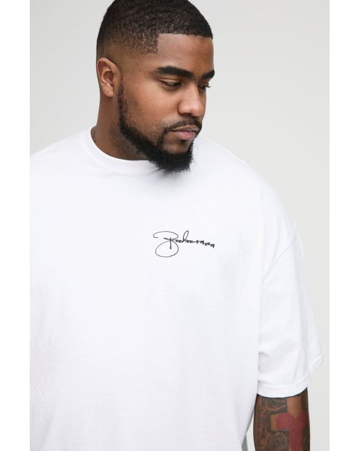 Camiseta Plus Oversize Man Con Estampado De Flores En La Espalda Boohoo de color White