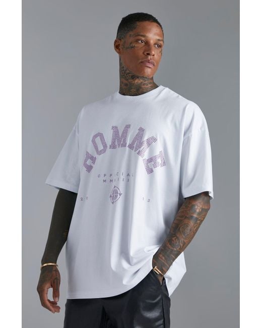 BoohooMAN Oversized Homme Rhinestone T-shirt in Gray for Men | Lyst