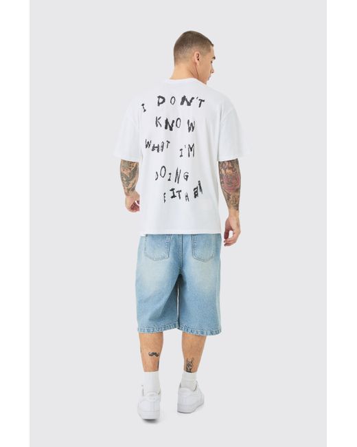 BoohooMAN White Oversized Text Back Graphic T-shirt for men