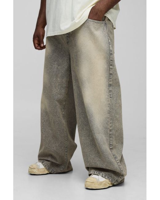 BoohooMAN Natural Plus Baggy Rigid Tinted Washed Denim Jeans for men