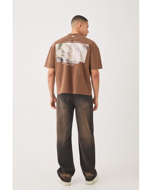 BoohooMAN Brown Oversized Boxy Heavyweight Embroidered Puff Print T-shirt for men