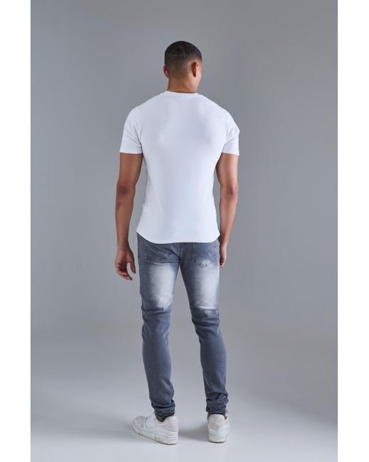 BoohooMAN Blue Skinny Stacked Distressed Ripped Jeans In Grey for men