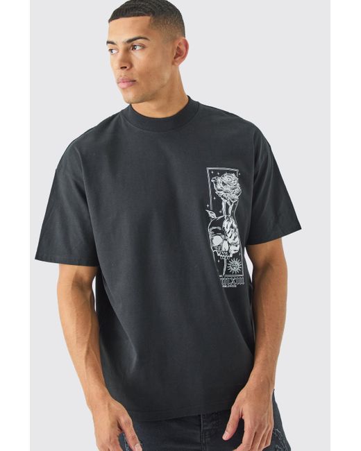 BoohooMAN Black Oversized Stencil Graphic T-shirt for men