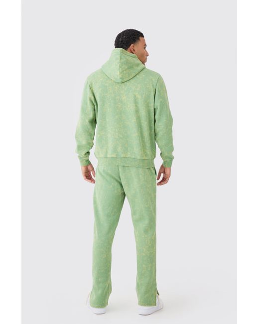 BoohooMAN Green Man Washed Hooded Tracksuit for men