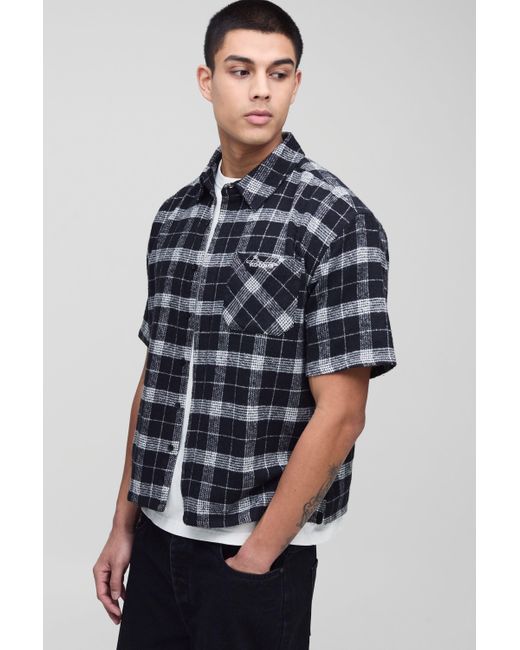 BoohooMAN Blue Tall Oversized Boxy Concealed Placket Flanneled Shirt