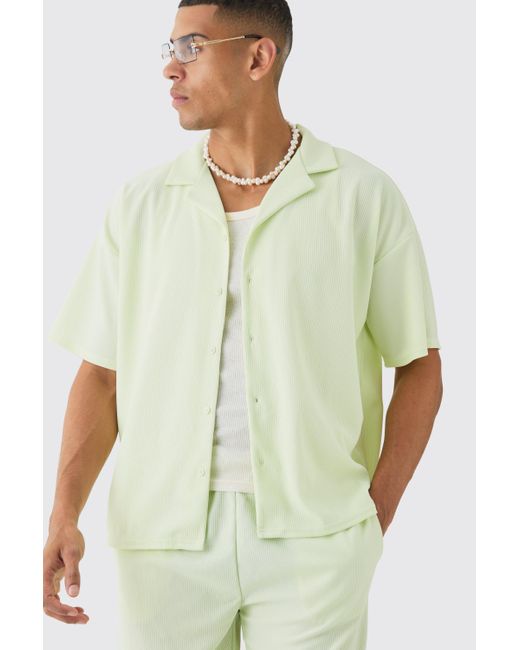 BoohooMAN Green Short Sleeve Ribbed Boxy Shirt & Short for men
