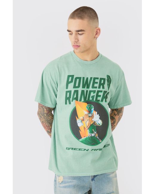 BoohooMAN Oversized Power Rangers Wash License T-shirt in Green für Herren