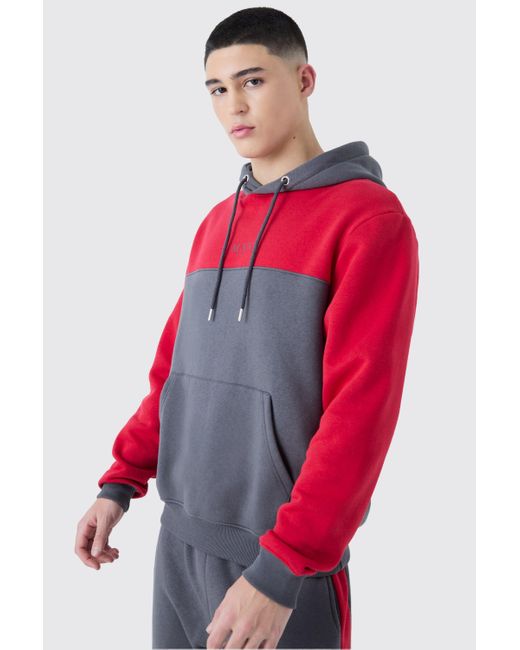BoohooMAN Red Man Roman Tape Colour Block Hooded Tracksuit for men