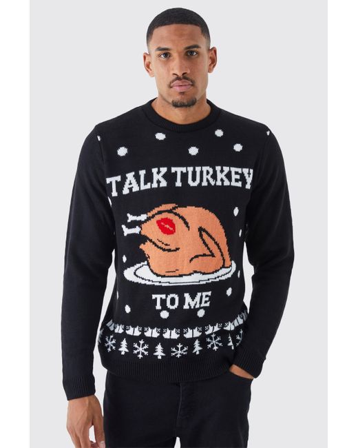 BoohooMAN Blue Tall Talk Turkey To Me Christmas Jumper for men