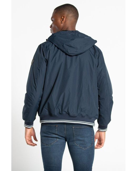 BoohooMAN Blue Tokyo Laundry Hooded Funnel Neck Jacket for men
