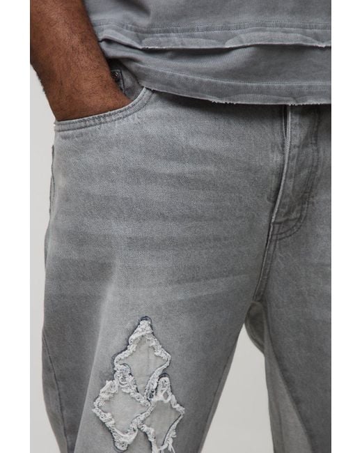 Plus Slim Flare Applique Gusset Panel Jeans Boohoo de color Gray