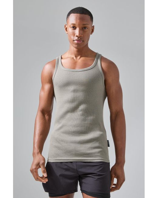 BoohooMAN Man Active Gym Muscle Fit Ribbed Vest in Gray für Herren